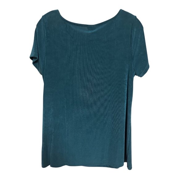 Chico’s Travelers Women’s M Teal Short-Sleeve Top – Draped Front Knot - Picture 2 of 4